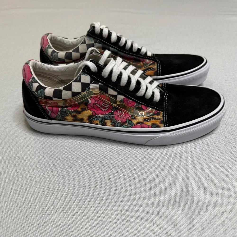 Vans Old Skool Leopard Rose Checkerboard Sneakers Mens 10 Womens 11.5 Low Top